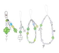 SUNNYCLUE 4 Styles St Patrick Day Green Phone Charms Clover Phone Strap Irish Four Leaf Shamrock Beaded Good Luck Mobile Phones Pendants Gifts for Women Adults Cellphone Case Bag Charm Decorations