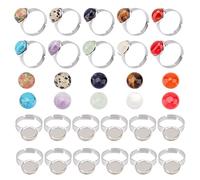 SUNNYCLUE 40pcs 10 Color Gemstone Cabochon Settings Adjustable Ring Blank with 10mm Gemstone Cabochons Ring Making Kit for DIY Jewellery Making Crafts Supplies