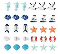 SUNNYCLUE 40Pcs 10 Styles Ocean Resin Charms Bulk Animal Cabochons Cute Beach Seahorse Starfish Shell Sailboat Summer Hawaii Embellishment Resins Charm for DIY Scrapbooking Embellishment jewellery