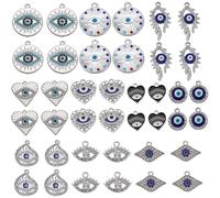 SUNNYCLUE 40PCS 10 STYLES Sliver Evil Eye Charms Bulk Rhinestone Charms Hollow Crystal Cubic Zirconia Shiny Lucky Eyes Heart Love Charm for Jewelry Making Charme Diy Earrings Bracelet Necklace Craft