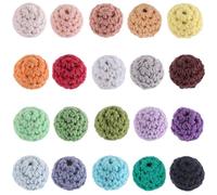 SUNNYCLUE 40Pcs 20 Colors Wooden Crochet Beads Crocheted Beads Small Round Green Red Pink Bule Wool 16mm Wood Beads for Jewellery Making Earring Bracelet Necklace Christmas Wedding Women Beginners