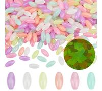 SUNNYCLUE 420Pcs Rice Shaped Beads Glow In The Dark Acrylic Beads Luminous Transparent Imitation Rices Oval Shape Charms Loose Spacers for Jewellery Making Necklaces Friendship Bracelets Crafts