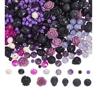 SUNNYCLUE 458Pcs Skull Bead Kit Gothic Cross Beads Rose Flower Cross Charms Halloween Synthetic Turquoise Black Stone Natural Lava Rock Glass Spacers for Jewellery Making Bracelets Necklaces DIY Craft