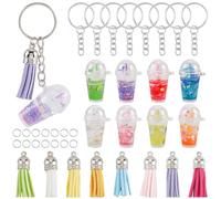 SUNNYCLUE 45Pcs DIY 8 Sets Milk Tea Cup Keychain Bubble Tea Charms With Faux Suede Tassels Mini Sweet Cute Milktea Cups Colorful Drink Charms for Handbags Purses Bags Backpacks Women Adults Supplies
