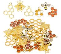 SUNNYCLUE 45Pcs Honeycomb Bee Charms Insect Enamel Charms Light Gold Hollow Dangle Rhinestone Metal Animal Mixed Small Alloy Pendants Findings for Jewellery Making Necklaces Bracelets DIY Crafts Decor