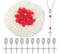 SUNNYCLUE 480Pcs Rosary Making Kit Crucifix Rosary Charms Crucifix Pendants Easter Cross Link Charms Red Rose Flower Bead Imitation Pearl Beads for Jewellery Making Supplies DIY Necklace Bracelet
