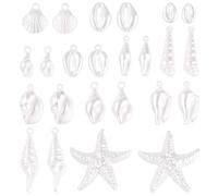 SUNNYCLUE 48Pcs 12 Styles Plastic Shell Charm White Starfish Charms Ocean Seashell Summer Sea Beach Conch Shell Pendants for Jewellery Making DIY Crafts Necklace Earrings Party Wedding Home Decoration