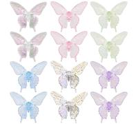 SUNNYCLUE 48PCS 6 Colors Acrylic Butterfly Beads Bulk Butterflies Beads Transparent Large 3D Resin Macaron Shiny Bling Pink Charms Beads for Jewelry Making Beading DIY Scrapbooking Earrings Bracelet