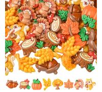 SUNNYCLUE 48Pcs 8 Styles Autumn Charm Embellishments Holiday Flatback Charms Bulk Thanksgiving Pumpkin Fall Leaf Turkey Squirrel Pinecone Cabochons for Jewelry Making DIY Craft Scrapbooking Decor