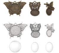 SUNNYCLUE 48Pcs DIY 24 Sets Butterfly Cabochon Bezel Settings Kit with Round Oval Glass Cabochons for Jewellery Making Kits