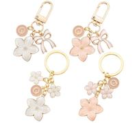 SUNNYCLUE 4Pcs Flower Bag Charms Floral Keychains Pink White Enamel Flowers Cherry Blossom Letter Q Key Chain Cute Kawaii Bow Charms for Purse Handbag Backpacks Bags Car Keys Accessories Women Gifts