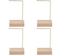 SUNNYCLUE 4pcs L Bar Earring Stand Brass Jewellery Stand Gold Brass Metal Ear Stud Earring Holders Hanger Display Organizer Shelf with Wood Base for Jewellery Bedroom Entryway Display Home Decorations