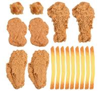 SUNNYCLUE 5 Styles 17pcs Artificial Chicken Wings Fried Chicken Decorations Plastic Fake Faux Imitation Chickens Legs Nugget French Fries Set for Kitchen Restaurant Market Photography Sample Display