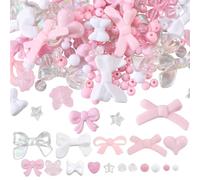SUNNYCLUE 500Pcs 16 Styles Pink Bead Kits Bowknot Beads Acrylic Bow Charms Love Sweet Romantic Kawaii Heart Star Flower Round Spacers for Jewellery Making DIY Earrings Bracelet Necklace Crafts