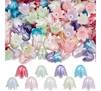 SUNNYCLUE 500Pcs Plastic Flower Bead Caps Floral Beads Bulk Transparent Colorful Trumpet Bell Flowers Shaped Mini Loose Spacer Bead End with Hole for Jewellery Making Bracelets DIY Crafts Accessories
