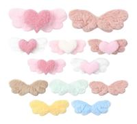 SUNNYCLUE 50Pcs 10 Styles Angel Wings Plush Wing Embellishments Bulk Fluffy Hearts Colorful Wings Cartoon Cloth Fibre Hairpin Fuzzy Fabric Embellishments for Valentine Diy Crafting Accessories Women