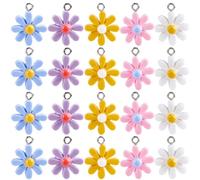 SUNNYCLUE 50Pcs 5 Colors Resin Daisy Charms Bulk Flower Resin Charms with Loop Colorful Key Ring Spring Floral Pendants for Jewelry Making Findings Earrings Necklaces Bracelets Keychain DIY Crafting