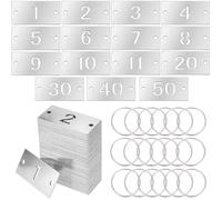 SUNNYCLUE 50Pcs Stainless Steel Numbered Tags Numbered Metal Tag 1-50 Number Connector Charms Key Rings Rectangle Hollowed Number Key Labels for Keys Identification Hotel Dormitory House Lockers