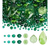 SUNNYCLUE 525Pcs Chandelier Crystals Prisms Suncatcher Prism Beads,Rainbow Maker Large Teardrop Rondelle Octagon Charms Glass Green Beads Hanging Ornaments for Home Room Indoor Windows Lamp Decor