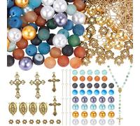 SUNNYCLUE 529Pcs Rosary Making Kit Crucifix Charms Easter Cross Charm Bulk Oval Chandelier Component Links 8Mm Round Gemstones Stone Beads For Jewellery Making Supplies Diy Necklace Bracelets Holiday