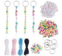 SUNNYCLUE 540Pcs 12 Sets Alphabet Bead Keychain Making Kit Key Chain Diy Bead Kit with Nylon Thread Clay Fruit Flower Acrylic Letter Words Beads Keyrings for Keychains Making DIY Handbag Bags Charms