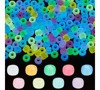 SUNNYCLUE 540pcs 6x9mm Glow in The Dark Pony Beads Bulk - White, Green, Blue, Pink, Purple - Plastic - Round - Craft Bead