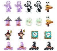 SUNNYCLUE 54Pcs 9 Styles Halloween Resin Charm Skeleton Cabochon Bulk Assorted Flatback Holiday Ghost Mummy Skeleton Skull Witch Hat Spooky Cabochons for DIY Crafting Jewelry Making Embellishments