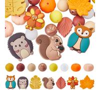 SUNNYCLUE 54Pcs Thanksgiving Silicone Beads Kit: Autumn Maple Leaf Pumpkin Turkey Squirrel Orange Bead Fall Beads For Jewellery Making Bracelet Keychain Lanyards Necklace DIY Pen Decor