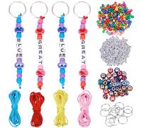 SUNNYCLUE 553Pcs Keychains Making Kit Letter Beads Alphabet Large Hole European Beads Nylon String Threads 304 Stainless Steel Split Key Rings for Keychains Making Women Adults DIY Crafts Supplies