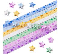 SUNNYCLUE 560 Sheets 7 Colors Lucky Star Paper Strips Shiny Large Star Folding Paper Colorful Glitter Love Stars Origami Blue Silver Yellow Green Purple Heart Pattern Paper for Crafts DIY Arts Project