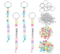 SUNNYCLUE 562Pcs Letter Keychain Making Kit Acrylic Letters Beads Colorful Alphabet Bead Rondelle Heart Spacers With 15M Braid Threads Split Key Rings for Keychains Making Women Adults DIY Crafts
