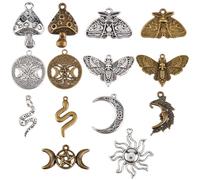 SUNNYCLUE 56PCS 14 STYLES Alloy Tarot Charms Bulk Gothic Charms Tibetan Antique Silver Bronze Divination Magic Moth Butterfly Goth for jewellery Making Diy Earrings Bracelet Necklace