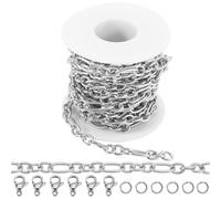 SUNNYCLUE 5m/16.4 Feet Stainless Steel Figaro Chain Bulk Jewellery Making Chain with Jump Ring and Clasp 14mm Oval Roll Silver Unwelded Spool Link Kits for Jewellery Making Bracelet Necklace DIY