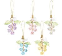 SUNNYCLUE 5Pcs 5 Colors Cellphone Charms Anti Dust Plug Charm Acrylic Blossom Flowers Pearls Beaded Mobile Smartphone Dustproof Plug Charms for Women Wedding Holiday Christmas Adults Gifts Decors