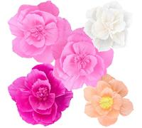 SUNNYCLUE 5Pcs Pink Paper Flowers Tissue Paper Flower Artificial Crepe Large Tissue Pom Poms 3D Floral Wall Decorations for Wedding Birthday Celebration Party Backdrop Table Centerpieces Decor
