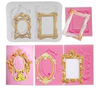 SUNNYCLUE 5pcs Vintage Mirror Frame Silicone Fondant Mould Baking Tools for DIY Sugar Candy Chocolate Fondant Ice Cube Tray Soap Cake Decoration Polymer Clay UV Epoxy Resin Jewellery Making Crafting