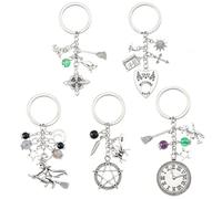 SUNNYCLUE 5Pcs Witch Keychains Bulk Magic Keychain Bulk Halloween Key Chain Set Vintage Antique Silver Witches Key Chains for Party Favors for Party Favor Wedding Gifts Holiday Backpacks Decorations