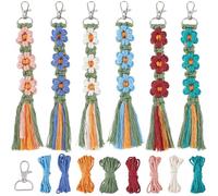 SUNNYCLUE 6 Sets Keychain Making Kits Macrame Keychain Kit Daisy Flower Keychain With Instruction Boho Tassel Keychains Flowers Macrame Kits for Beginners Adults Handbags DIY Hanging Ornament Decor