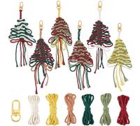 SUNNYCLUE 6 Sets Macrame Keychain Kits Christmas Keychain Kit Macrame Christmas Tree Ornaments Macrame Keychains With Instructions Macrame Kits for Handbags DIY Home Holiday Hanging Ornament Decor