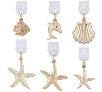 SUNNYCLUE 6 Styles Gold Dust Plug Charm Type C Charging Port Dust Plug Charm Bulk Plastic Stainless Steel Summer Ocean Starfish Shell Dustproof Protectors for Mobile Phone Type-C Cleaner Craft Women