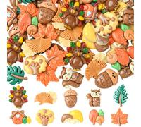 SUNNYCLUE 60Pcs 10 Styles Autumn Cabochons Thanksgiving Resin Charms Bulk Flatback Holiday Squirrel Fall Leaf Tree Turkey Pinecone Cabochon for Jewellery Making DIY Craft Scrapbooking Accessories