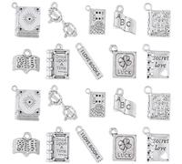 SUNNYCLUE 60Pcs 10 Styles Book Themed Bracelet Charms Tibetan Style Charms Alloy Antique Silver Clover Word School Class Student Small Metal Pendants for Jewellery Making Necklaces Bracelets DIY Craft