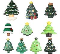 SUNNYCLUE 60Pcs 10 Styles Christmas Cabochon Flatback Resin Charms Bulk Opaque Colorful Flat Back Christmas Tree Charm Cabochons for Christmas Jewellery Hair Clip Phone Case Scrapbooking DIY Crafts