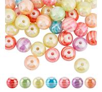 SUNNYCLUE 60Pcs 14mm Striped Beads Acrylic Pattern Bead Bulk AB Candy Color Plated Lined Ball Bubblegum Gumball Spacer Pen Beads for Keychain Bracelets Necklace Jewellery Making DIY Crafts Supplies
