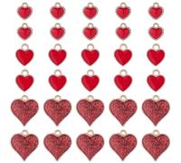 SUNNYCLUE 60Pcs 3 Styles Red Enamel Heart Charm Flat Enamel Charms Aesthetic Metal Light Gold Flatback Hearts Shaped Valentine Small Alloy Pendants for Jewellery Necklaces Bracelets Earrings DIY Craft