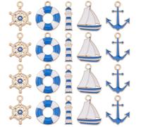 SUNNYCLUE 60Pcs Nautical Anchor Charms - 5 Styles Ocean Blue Sea Sailor Ship Boat Navy Beacon Summer for Jewelry Making DIY Necklaces Earrings Bracelets
