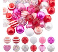 SUNNYCLUE 60Pcs Pink 20mm Candy Beads Pen Beads Bulk Bubblegum Round Pink Acrylic Plastic Rhinestone Large Focal Heart Beads for Valentine's Day DIY Crafting Beadable Pens Key Chains Bracelet Necklace