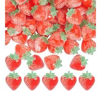 SUNNYCLUE 60Pcs Strawberry Cabochons Fruit Resin Charms Bulk Flatback Red 3D Fruits Strawberries Small Decorations Cabochon Charm for DIY Crafts Jewellery Making Embellishment Scrapbooking Accessories
