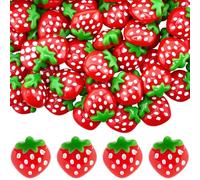 SUNNYCLUE 60Pcs Strawberry Flatback Charms Resin Craft Embellishments 3D Red Fruit Food Small Kawaii Decoden Cabochons Accessories for Jewelry Nail Art Hair Clips Scrapbook Phone Cases DIY Decoration