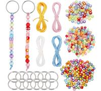 SUNNYCLUE 612Pcs Bead Keychain Kit Letter Alphabet Beads Acrylic Colorful Transparent Heart Loose Spacers 12M Nylon Cords 304 Stainless Steel Split Key Rings for Keychains Making Women Adult DIY Craft